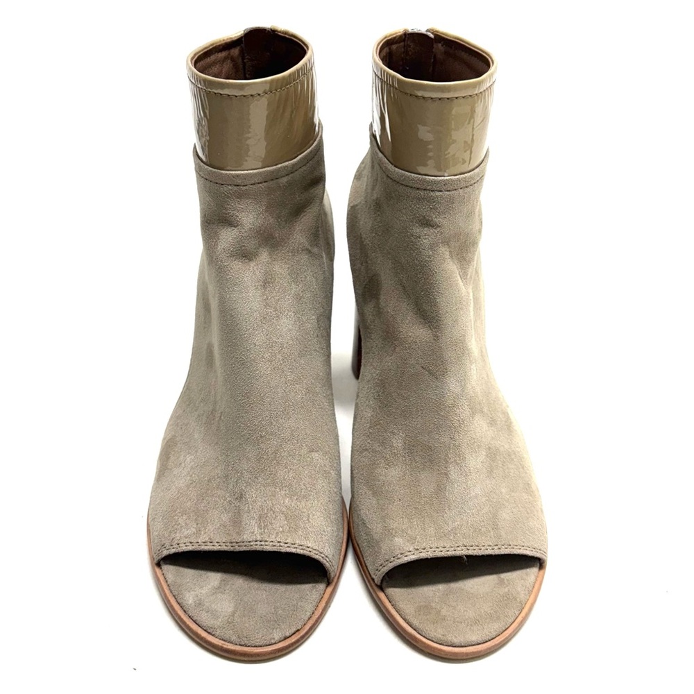 Donald J Pliner Suede Open Toe Heeled Ankle Boot Shoes Back Zip Beige Tan Size 6 - Picture 5 of 16